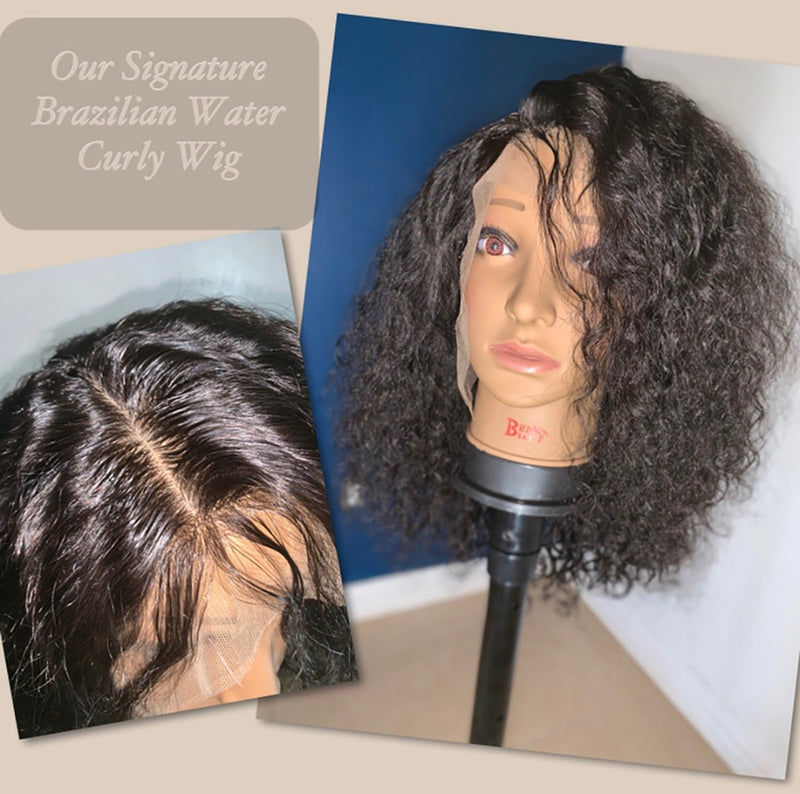 Water Wave Human Hair Full Lace Wig 13x6 Frontal Lace Wig Naturlal Black #1B