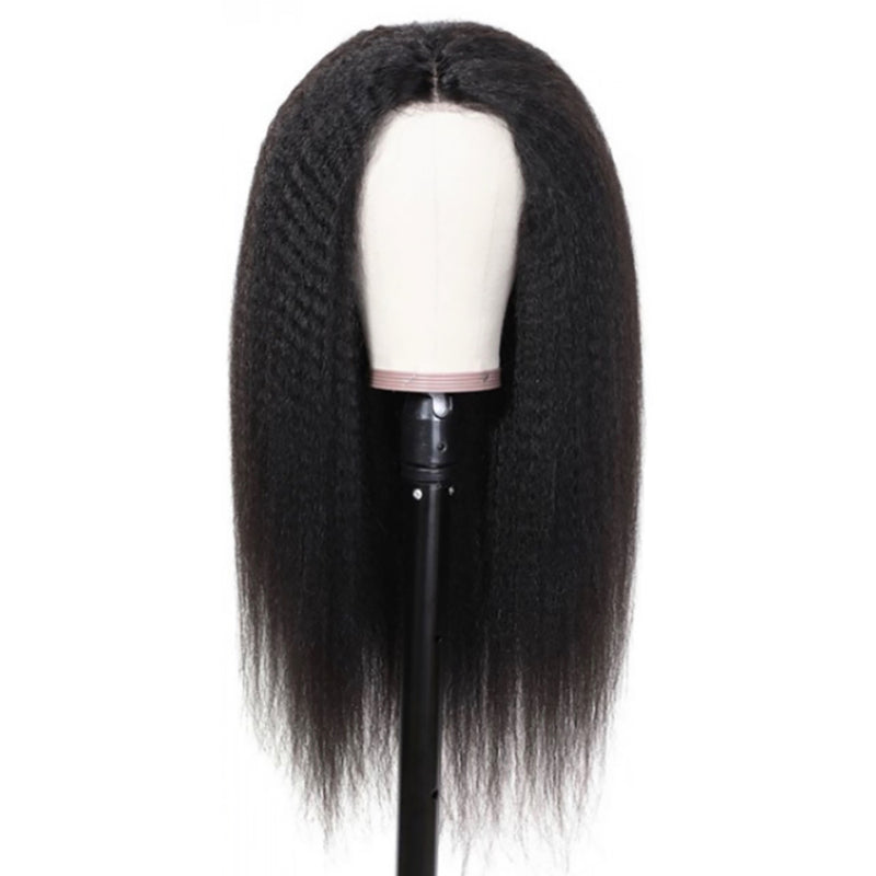 Kinky Straight Human Hair Full Lace Wig 13x6 Frontal Lace Wig Naturlal Black #1B