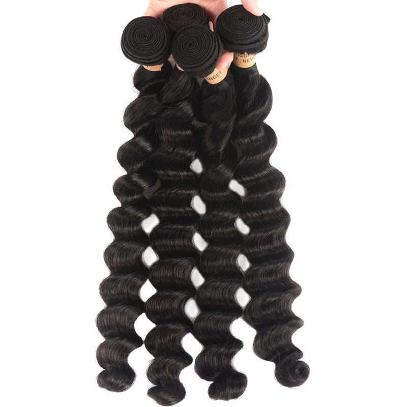 Loose Deep Wave Virgin Human Hair Natural Black Bundles